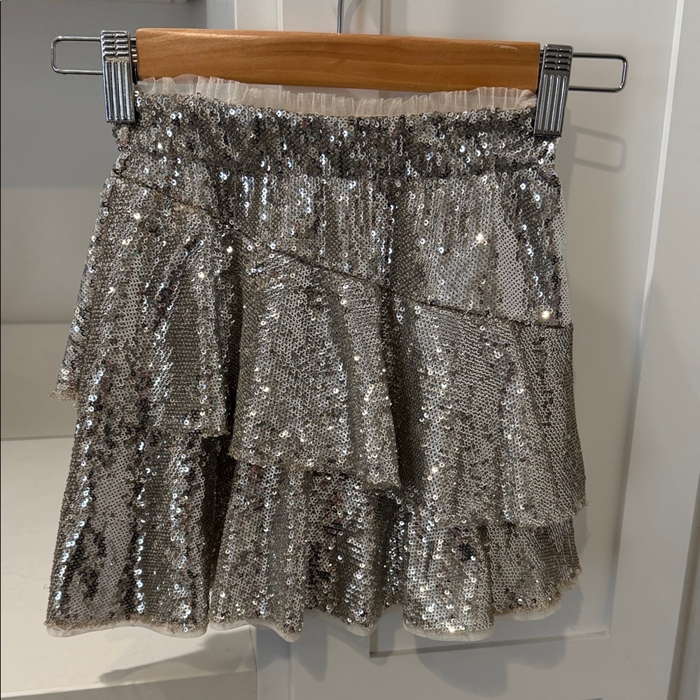 Zara Girls silver Sequin Ruffle Skirt